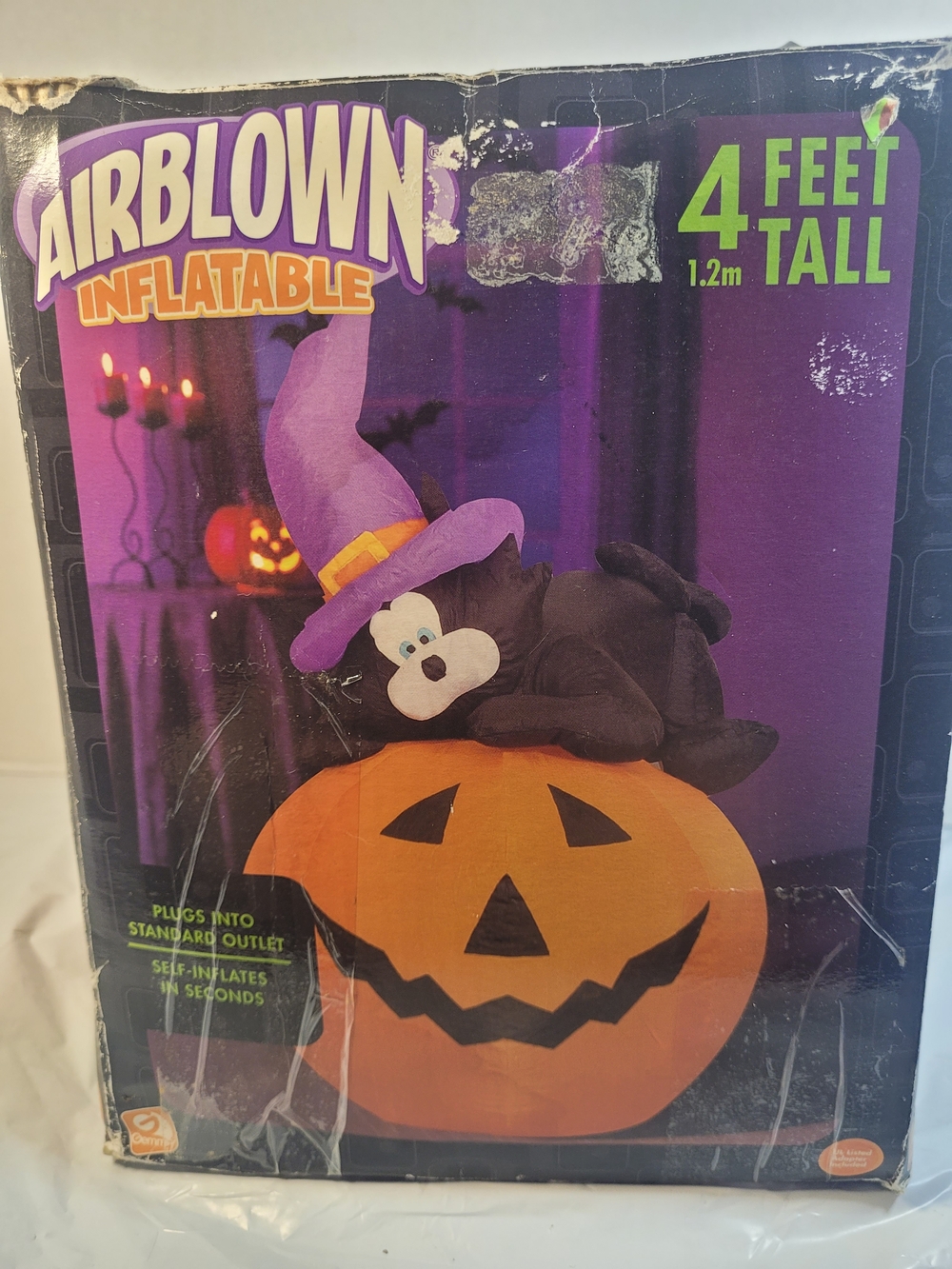 Gemmy 4 Foot Airblown Inflatable Black Cat Pumpkin Haloween (X)